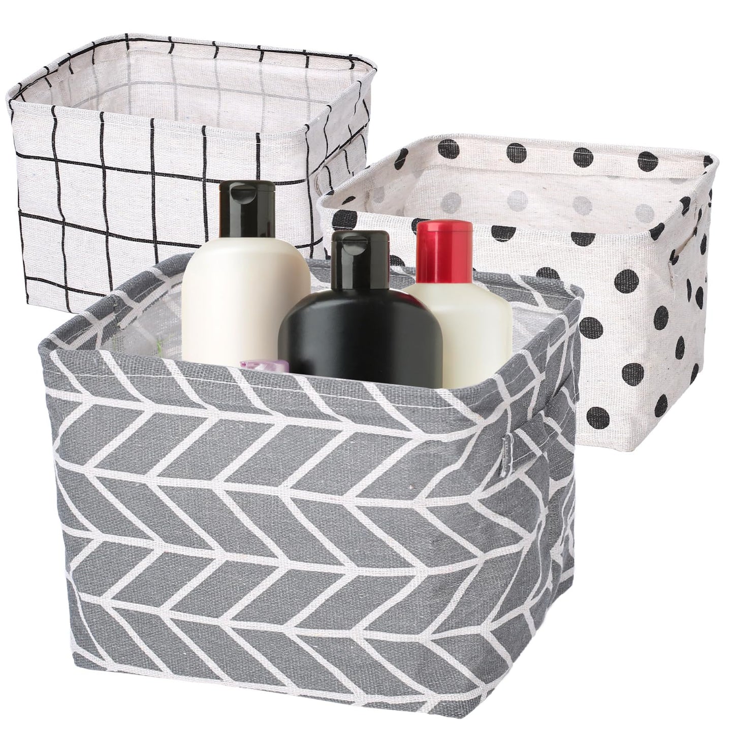 Sliverdew 3 Pcs Small Fabric Storage Baskets Foldable Storage Boxes with Handles Small Bathroom Baskets for Storage Waterproof Household Organizer for Kitchen Bedroom Office