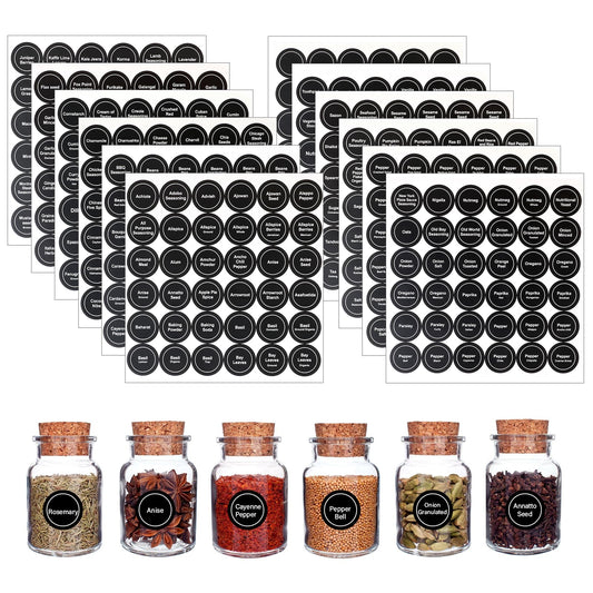 432Pcs Spice Labels Stickers Spice Labels for Food Containers 1.4in Black Spice Labels for Kitchen Waterproof Adhesive Round Preprinted Spice and Blank Labels for Jars, Caps, Spice Organizers