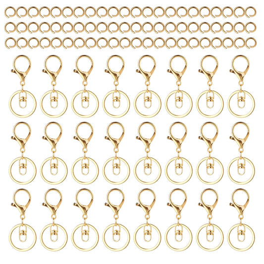 25 PCS Gold Lobster Claw Clasps Keychain for Jewelry Making, Swivel Clasps Lanyard Snap Hooks with Key Rings, Metal Lobster Clasp Swivel Trigger Clips Lanyard Clips Snap Hook for DIY Craft Making Clip
