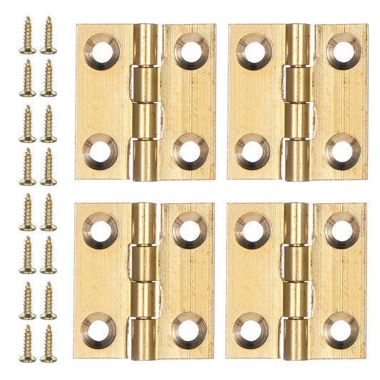 Small Hinges for Wooden Box, 4 Pcs Brass Mini Hinges for Crafts 1 Inch Folding Gold Cabinet Hinge with Mounting Screws for Drawer Door Closet Jewelry Box Wooden Case Furniture