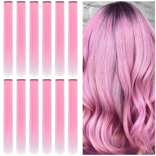 12PCS Colored Purple Hair Extensions Clip in Colorful Hair Extensions