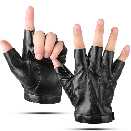 KALIONE Fingerless Driving Gloves Half Finger Gloves Leather Gloves for Men Women Fingerless Leather Gloves for Men Women Anti-Slip Driving Gloves for Outdoor Driving Riding Cosplay Punk Accessories