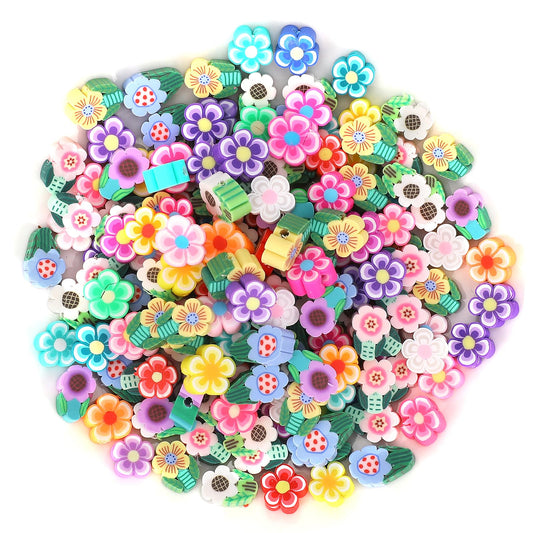 200 Pieces Mixed Flowers Clay Beads, Cute Flower Polymer Clay Beads Charms, 2 Shapes Colorful Flower Spacer Charms Beads for Earring Bracelets Necklace Jewelry DIY Crafts Making Supplies