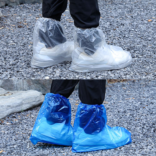 10 Pairs of Plastic Shoe Covers, Disposable Waterproof Shoe Covers for Men and Women, Plastic Rain Cover for Shoes, Non-Slip Water Boots Cover Rainy Day Use, Outdoor Overshoes, Blue & Transparent