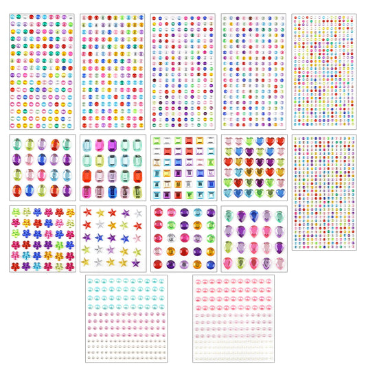 KALIONE 2102 PCS Self Adhesive Gems Stickers Rhinestones Stickers Assorted Shapes Stick on Gems Multicolor Acrylic Jewels Rhinestones Diamond Stickers for Makeup Decorations DIY Crafts Making Supplies