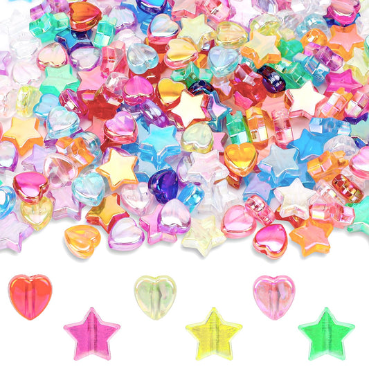 200Pcs Acrylic Star and Heart Shape Beads,Acrylic Beads Crystal Star Beads Heart Beads for Jewelry Colorful Acrylic Beads for DIY Craft Making Necklace Bracelet Supplies