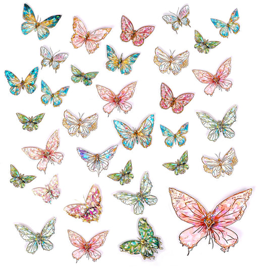 Butterfly Stickers Pack, 80 Pieces 3D Holographic Stickers, Resin Stickers, 4 Themes Waterproof Butterfly Stickers, Transparent Decorative Stickers for Cup Phone Case Laptop Journal Scrapbook Supplies