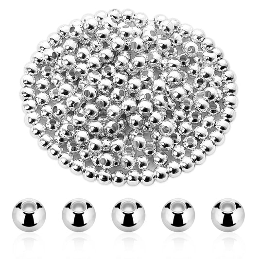 Spacer Beads for Jewelry Making, 200 Pcs 4mm Silver Spacer Beads Round Smooth Spacer Beads Metal Silver Plated Loose Charm Beads with Hole for DIY Jewelry Making Bracelet Necklace Earring Crafts