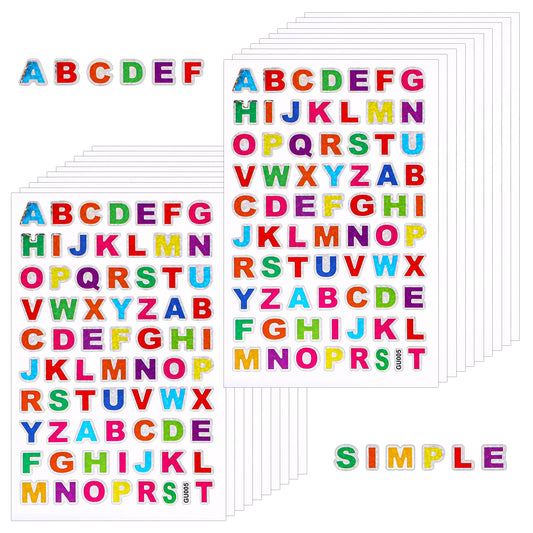 20 Sheets Colorful Alphabet Stickers Glitter Alphabet Letter Stickers Small Letters Stickers Self-Adhesive Shiny Stickers Sticky Letters for Home Decoration Arts Craft