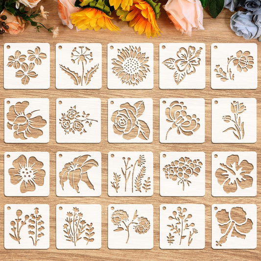 Flower Stencils, 20 Pcs Floral Stencils Reusable Flower Stencil for Painting Plastic Floral Stencil Waterproof Wildflower Art Drawing Templates for Crafts Wood Wall Floor Home Decor Art Projects