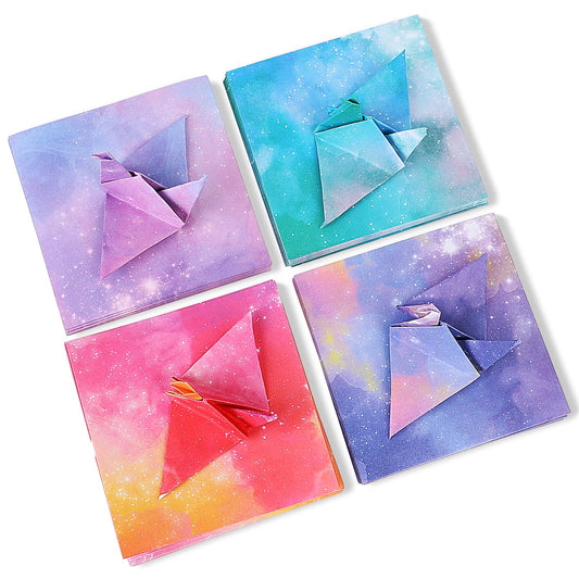 400 Pcs Double Sided Square Origami Paper Kit for DIY Craft, 3.75" Beautiful Sky Star Scrapbook Origami Paper, Craft Paper with Outer Space Star Pattern