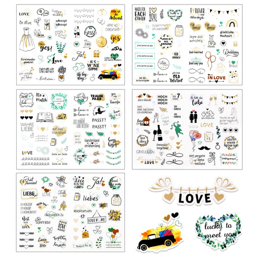 266 pcs Wedding Stickers, Wedding Guest Book Stickers Personalised Marriage Stickers Wedding Favour Stickers Wedding Love Decoration Stickers for Photo Album Greeting Cards (5 Sheets)