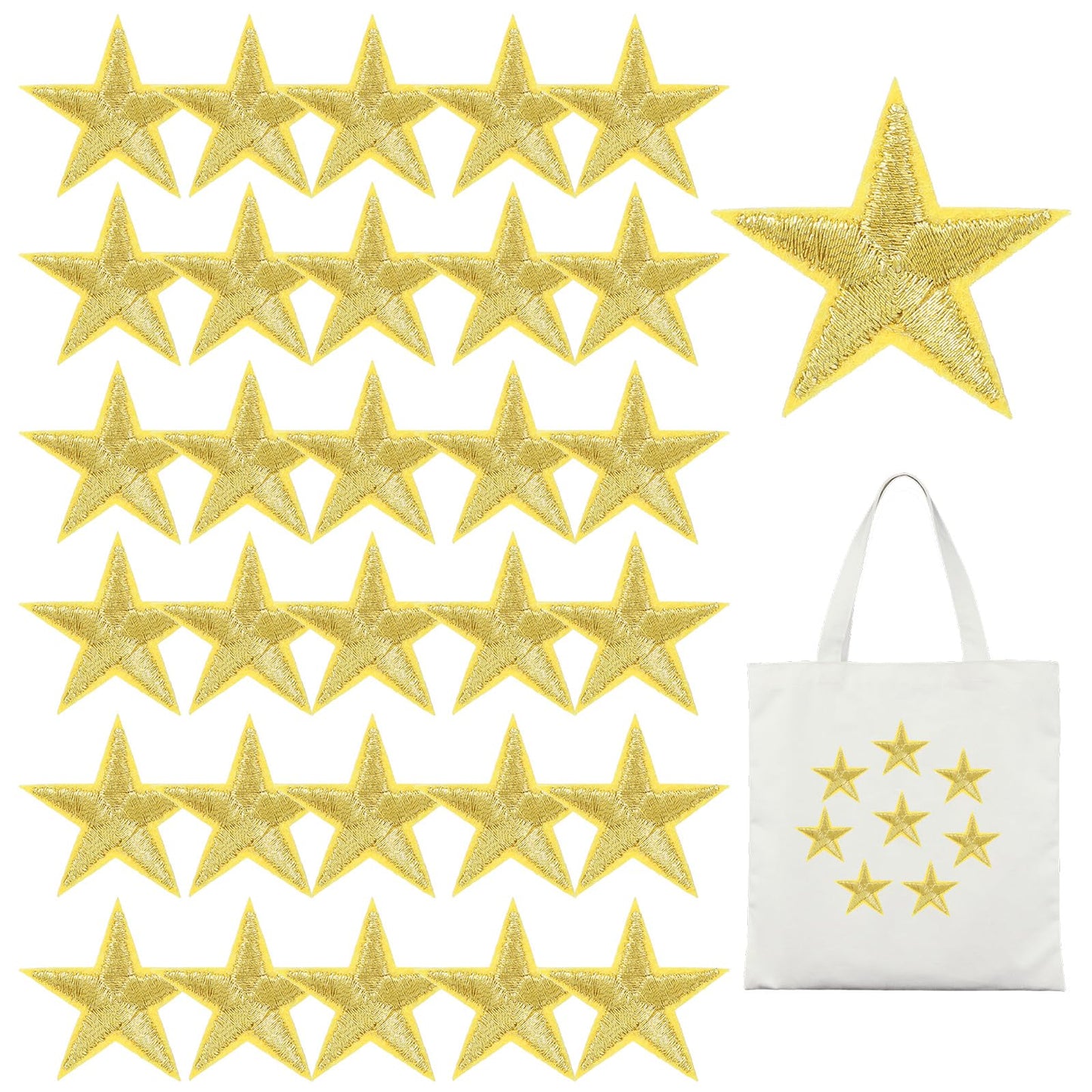 Star Embroidered Patches, 30 Pcs Gold Star Iron on Patch 1.14'' Iron Sew On Patches Embroidered Applique Embellishments for Clothing Jeans Hats Jackets Backpacks