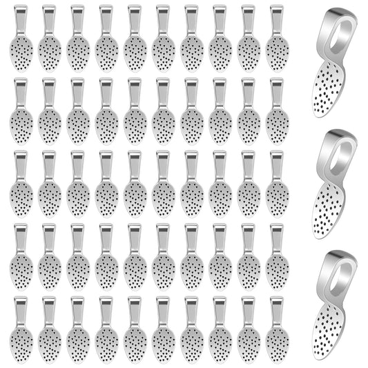 100 Pcs Silver Plated Small Pendant Bails, Spoon Glue On Bails Pendants Flat Pendant Bails Jewelry Bails Necklace Bails Oval Glue On Earring Bails for DIY Crafts and Jewelry Making Supplies