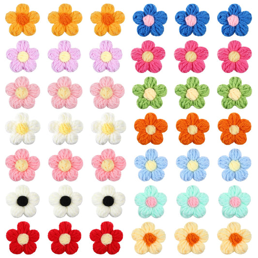 Crochet Flowers, 50 Pcs Knitted Yarn Flowers, Handmade Crochet Flower, Cute Flower Sew/Iron On Patches, Beautiful Crocheted Floral, for Crafts Embellishments, Clothing, DIY Hair Headbands (14 Color)