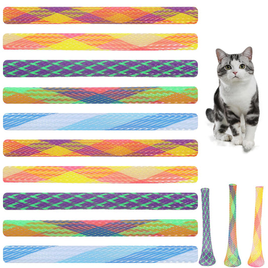 Ezymivs Cat Tube Toy, 10 PCS Plastic Cats Spring Coil Toys Nylon Mesh Telescopic Cat Tube Spring Toy Interactive Colorful Fun Tubes for Indoor Cats to Chase, Bite, And Scratching (5.3 Inches)