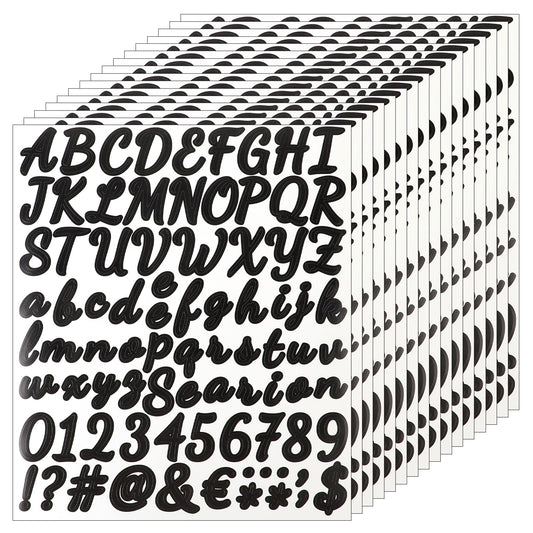 16 Sheets Black Alphabet Stickers Number Decals, Cursive Letter Stickers Number Decals for Mailbox Cursive Vinyl Numbers Letter Stickers Punctuation Mark Stickers Decals