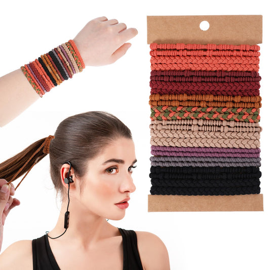 Pack of 24 Boho Hair Bobbles 4 Styles Hair Bands for Women Elasticity Hair Scrunchies Ponytail Hair Bobbles Cute Hair Bobbles for Women Girls Thick Thin Long Curly Hair Accessory