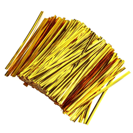 1000Pcs Metallic Twist Ties Gold Twist Ties for Bags, 4 inch Twist Ties Twist Ties for Bags, Reusable Plastic Bread Twist Ties Candy Bags Twist Ties, Halloween Party Cake Present Supplies