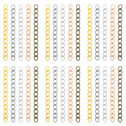250 PCS Necklace Extender, Multicolor Alloy Chain Extender Chain Extension Tails Stainless Steel Bracelets Extender for Jewelry Making Supplies, DIY Crafts (2 Inch, Gold,Silver,KC Gold,Bronze,Grey)
