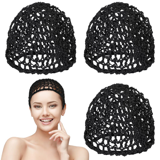 3Pcs Hair Net Crochet Hair Net, Mesh Crochet Hair Net, Women Mesh Hair Net for Sleeping, Womens Hats Mesh Crochet Hair Net, Black Hair Net Cap, Knitted Hair Net Hair Accessories(Black)