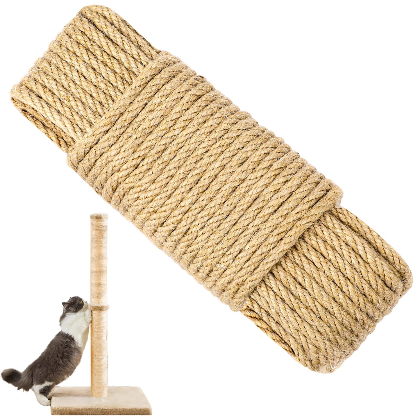 6mm Diameter Nature Hemp Rope Heavy Duty Hemp Rope for Cat Tree and Tower, Rope for Cat Scratching Post DIY Scratcher Scratching Post Replacement 33FT