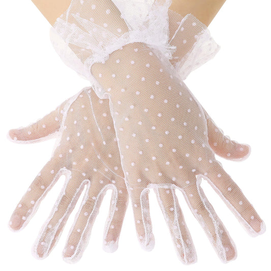 Mozeat Lens White Gloves Lace Gloves Lace Gloves Women Elegant Short Gloves Wrist Length Floral Gloves Tea Party Gloves for Women Wedding Tea 1950's Party Costume Favors