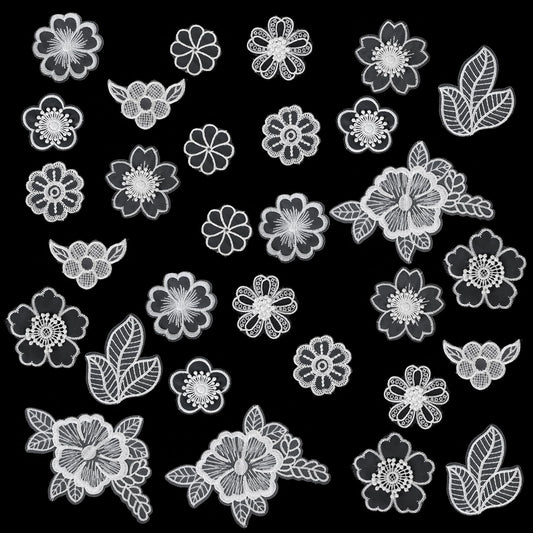 30 Pieces Lace Applique Patches, Embroidery Flower Patches 3D Fabric Floral Sew On Patches for Clothes Repairing Decorating Wedding Dress DIY Sewing Craft (White)
