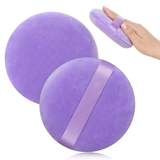 Large Size Powder Puff, 5 Inches Ultra Soft Velour Setting Powder Puffs Washable Round Makeup Sponge Applicator for Face Cleaning, Makeup & Loose Powder, Bath Powder, Body Powder, Foundation Blending