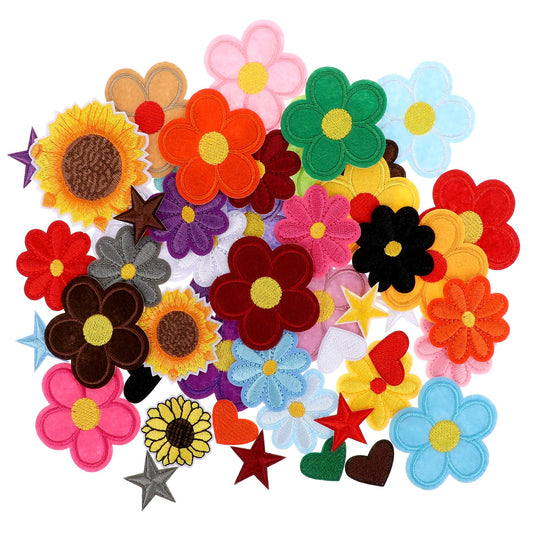 71Pcs Flower Iron On Patches Mini Heart Patches Embroidery Applique Patches Sew On Star Patches Cute Patches for Jackets Jeans Hats Backpack Shoes Repair Decorations DIY Craft