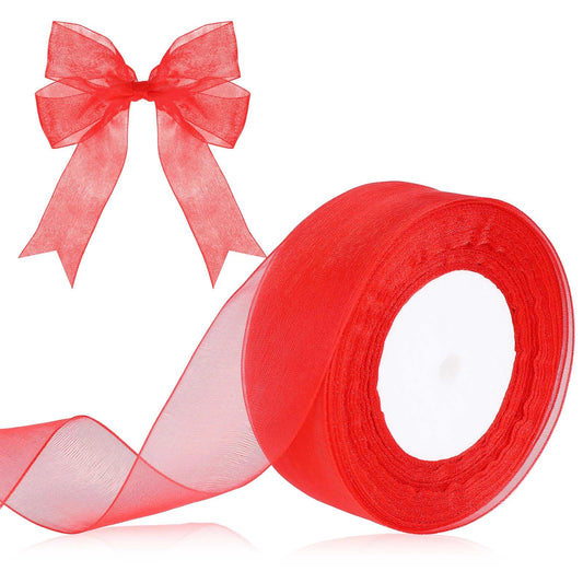 Hariendny Red Chiffon Organza Ribbon, 1.5inch x 50 Yards, for Gift Wrapping, Crafts, Flower Bouquet, Wedding Decoration, Party Wreaths, Home Decoration