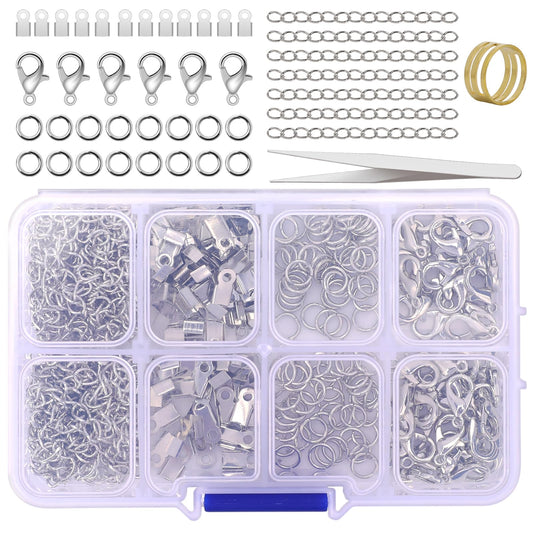 KALIONE 300 pcs Jewellery Clasps Set, Jewellery Making Clasps Kit with Jump Rings, Crimp Ends, Chain Extender, Jump Ring Opener and Tweezer, for DIY Craft Jewellery Necklaces Making