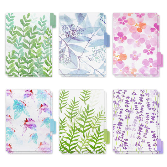 12 Pcs A5 Index Divider 6 Hole Plastic Paper Sheet Index Subject Dividers Tab Floral Planner Translucent Classified Label Binder Tab Cards for Planner Notebook Travel Diary Journal Loose