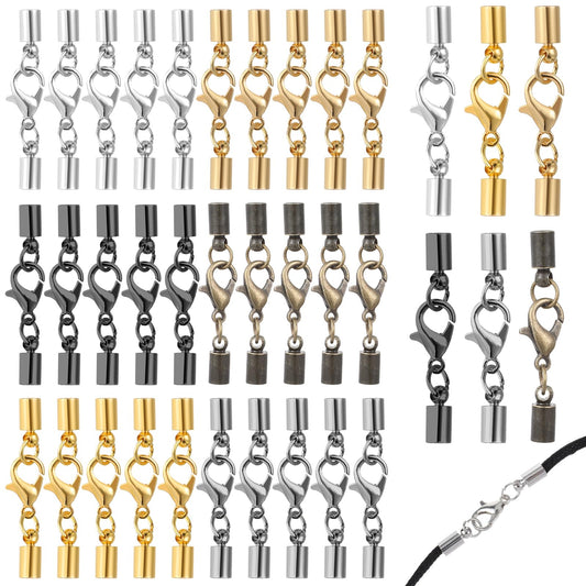 36 Sets Lobster Claw Clasps with Cord Ends Fold Over Cord End Caps Necklace Cord Ends with Lobster Clasp Connector for Ribbon Tassel Bracelet Necklace Jewelry Making, 6 Color
