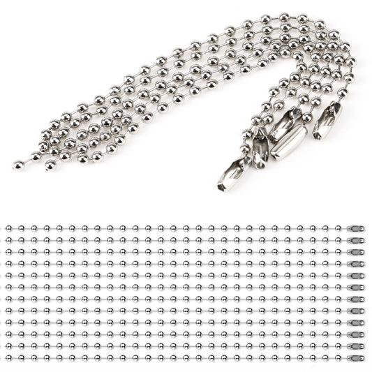 100Pcs Ball Beads Chain 4.72 Inches Bead Chain Silver Beads 2.4mm Diameter with Ball Connector Clasp Keychain Rings Metal Rings for Crafts Dog Tag Metal Chain Metal Bead Chain Dog Tag Chain(Silver)