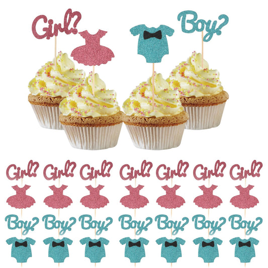 KALIONE 36PCS Gender Reveal Cupcake Toppers,Glitter Boy or Girl Cake Topper,Gender Reveal Cake Toppers,Boy or Girl Gender Reveal,Gender Reveal Decoration for Baby Shower Birthday Party Cupcake Toppers