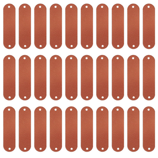 100 Pcs PU Leather Tags Handmade Crochet Tags with Holes Microfiber Faux Leather Blank Tags Embellishment Crochet Knitting Labels for Crafts Knitting Sewing Hats Purses Clothing, Chocolate Color