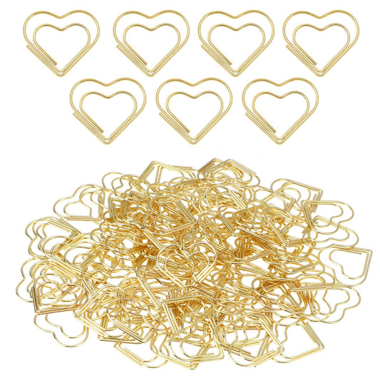 100 Piece Gold Heart Paper Clips Funny Heart Clips Cute Paper Clips Love Shaped Paper Clips Stainless Steel Metal Paper Clips for Office Document Note Organizing Wedding Decoration Crafts