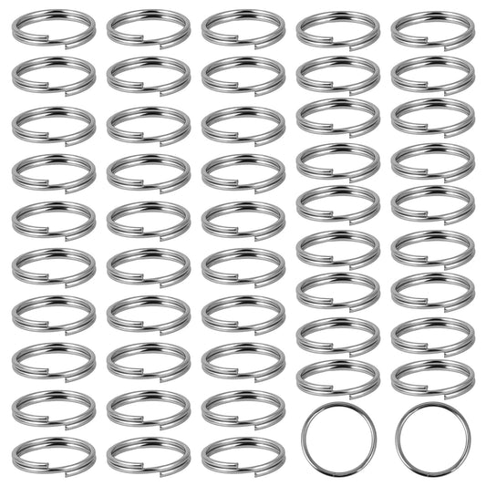 Pack of 50 10 mm Small Key Rings Key Rings with Double Loops Stainless Steel Round Key Ring Silver Split Rings Key Chains for Key Organisation, Silver Colour
