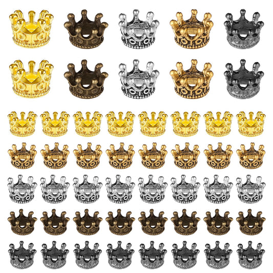 Zyghjort Mini Crown Charms, 50 Pcs Mixed Color Vintage Mini Crowns for Crafts 3D Alloy King Crown Beads Large Hole Loose Spacer Beads for DIY Crafts Jewelry Necklace Bracelet Making Supplies