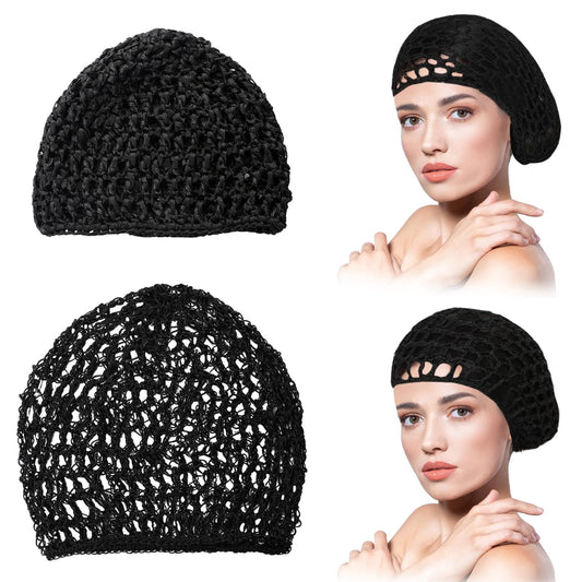 4Pcs Crochet Hair Net, Hair Nets for Sleeping Women Mesh Hair Net for Sleeping, Womens Hats Mesh Crochet Hair Net, Black Hair Net Cap, Knitted Hair Net Hair Accessories