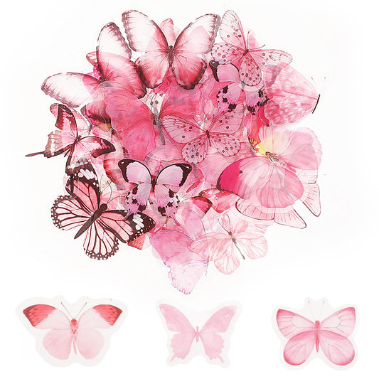 40 Pcs Butterfly Stickers Small Butterflies Sticker Set Decals Transparent Waterproof Pink Vintage Scrapbooking Journaling Stickers Supplies for Planner DIY Stationery Craft Projects