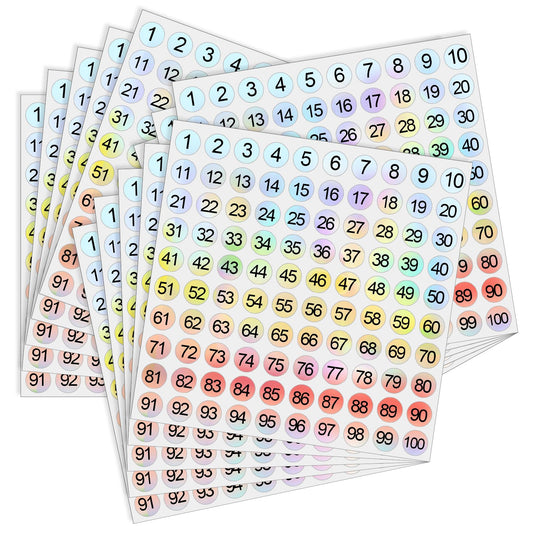 15 Sheets 1 to 100 Laser Number Stickers Self Adhesive Round Number Labels Inventory Stickers Labels Decal Vinyl Consecutive Number Stickers for DIY Scrapbooks Greeting Cards Arts Craft