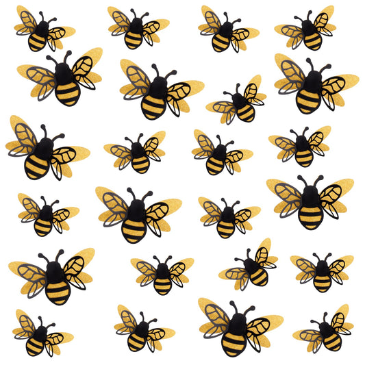 24 Pcs 3D Bee Stickers, 2 Sizes Double Layer Glitter Honey Bee Wall Decals Cute Yellow 3D Bumble Bees Stickers for Classroom, Party, Home Room Window Cling Decor, Themed Party Decorations