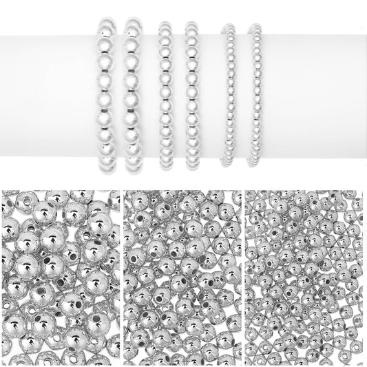 Pack of 1200 Silver Beads for Threading Spacer Beads Small Spacer Beads 4/6/8 mm Smooth Round Beads Loose Spacer Beads Seamless Ball Beads for DIY Bracelet Necklace Jewellery Making