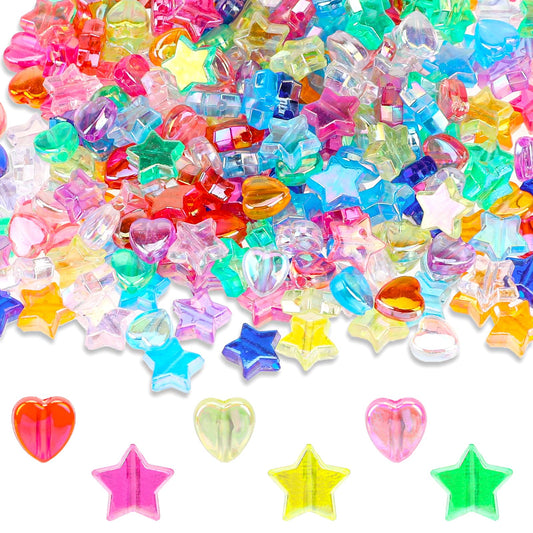300Pcs Star Beads Acrylic Star and Heart Shape Beads Acrylic Beads Crystal Star Beads Heart Beads for Jewelry Colorful Acrylic Beads DIY Craft Making Necklace Bracelet Supplies