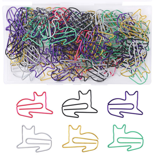 KALIONE 100 Pieces Cat Paper Clips,Cute Animal Shaped Paper Clips,Multi-Color Cat Bookmarks,Metal Cat Notebook Clips,Large Cross Paper Clips,Funny Cat Memo Clips Bookmark Gifts for Women Men Students