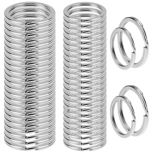 Key Rings Hoops, 50 PCS 25mm & 30mm Flat Split Rings Silver Round Metal Split Rings Small Keyring Rings for Home Keys Organization and Craft Making