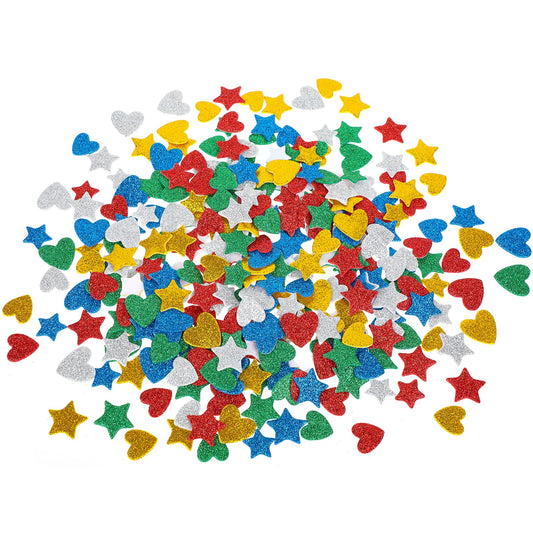 300 Pieces Glitter Foam Stickers Glitter Heart Star Stickers Self-Adhesive Foam Glitter Stickers Colorful Heart Star Decals Mini Star Stickers for Crafts Greeting Card Home Decorations School Projects