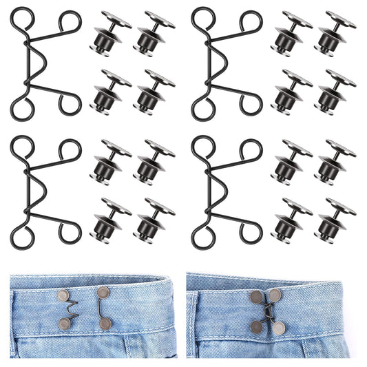 Jean Buttons for Loose Jeans,4 Set Pant Waist Tightener Adjustable Waist Buckle Extender Reusable Waistband Tightener No Sewing Button Adjuster Detachable Buttons Pins for Jeans Pants Dress Too Big